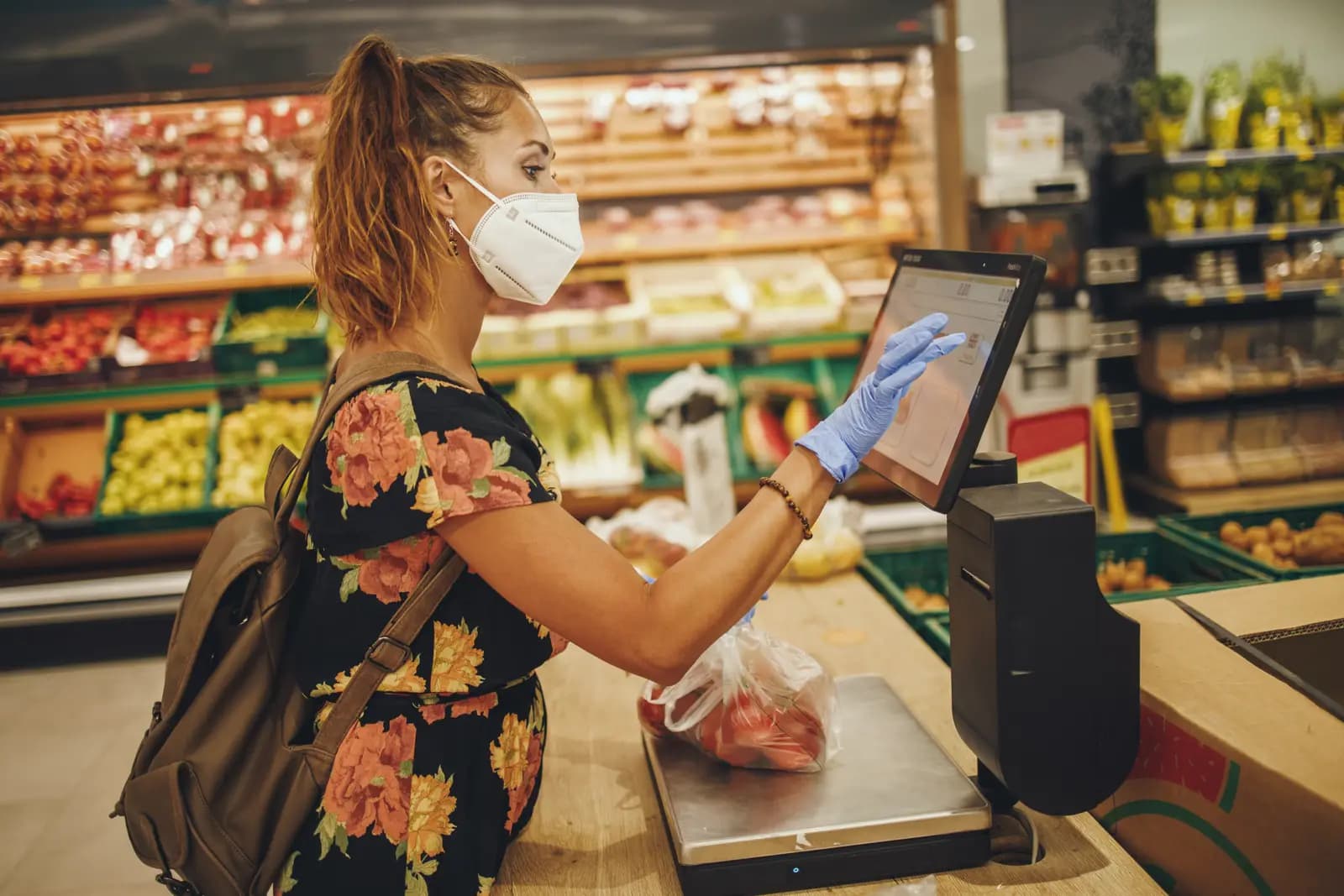 A busy grocery store checkout